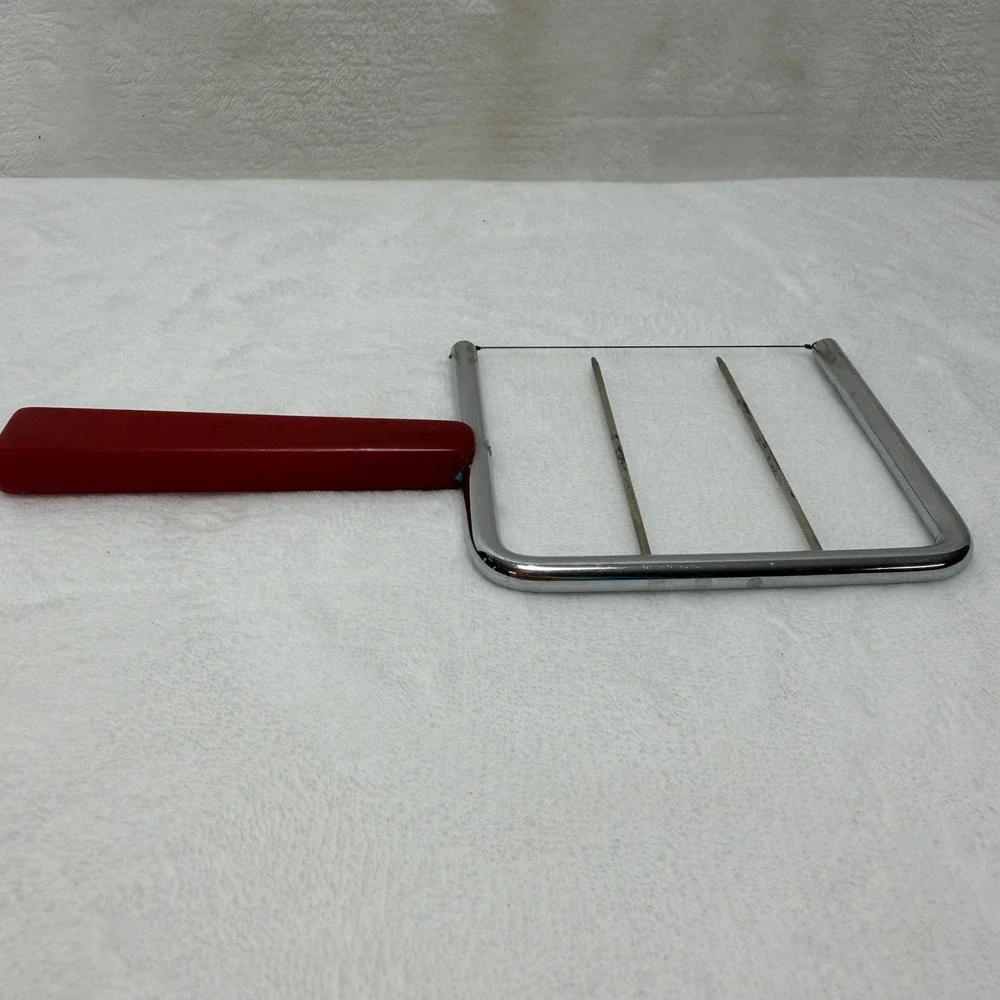VTG MCM Red Bakelite Handle Cheese Slicer Stainless‎ Steel Wire Cutter MCM